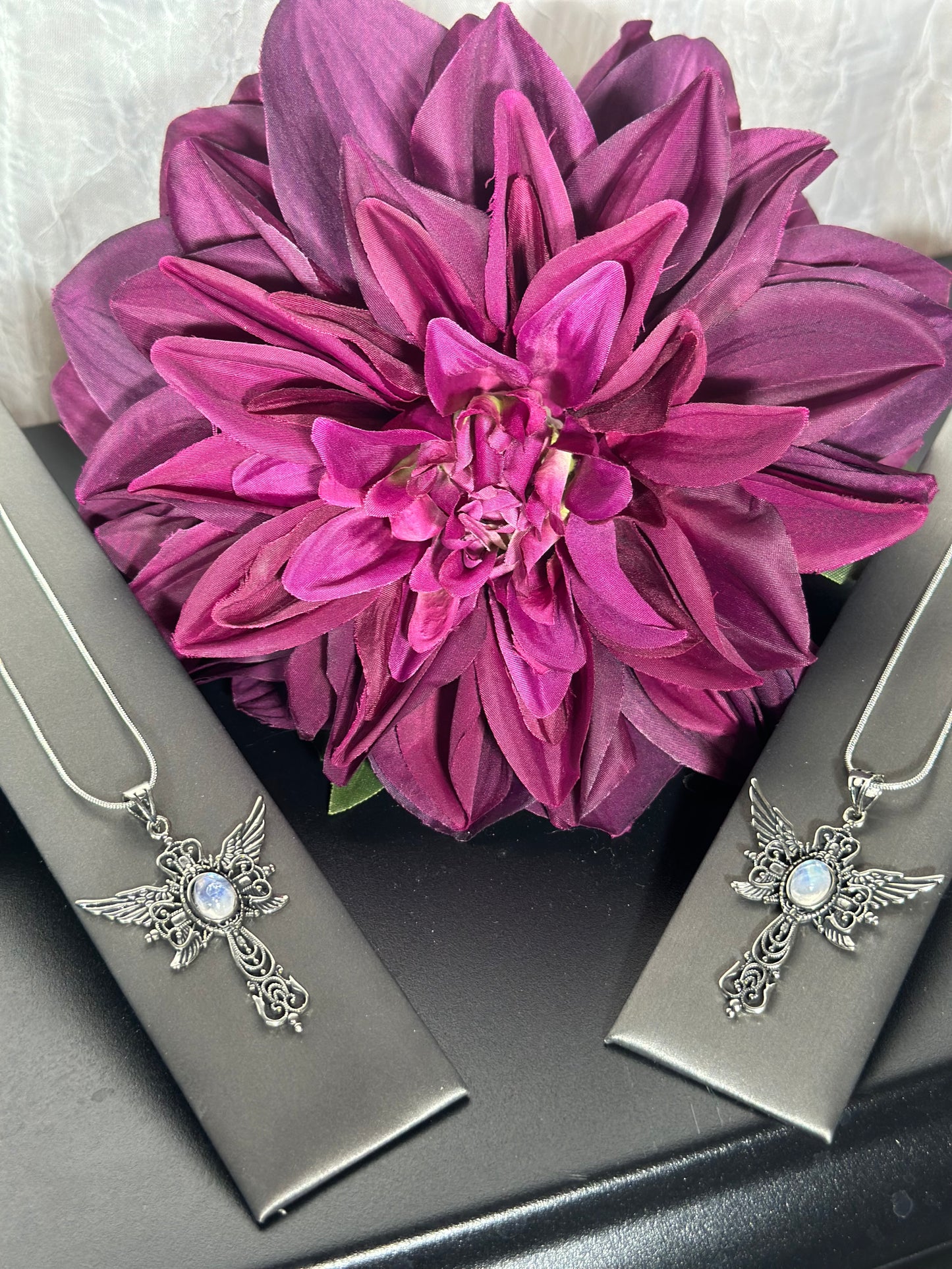 Moonstone Cross with 18” Sterling Silver Chain