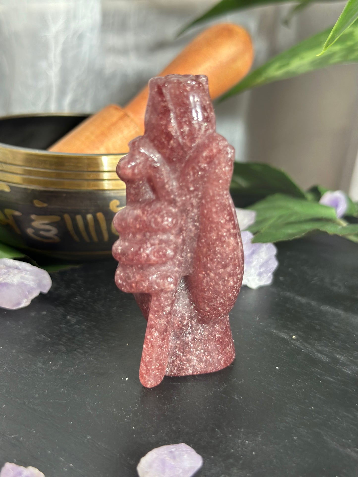 Hand Holding Rose (Strawberry Quartz)