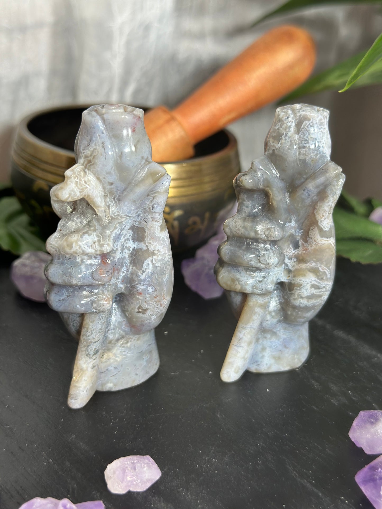 Hand Holding Rose (Blue Rose Quartz)