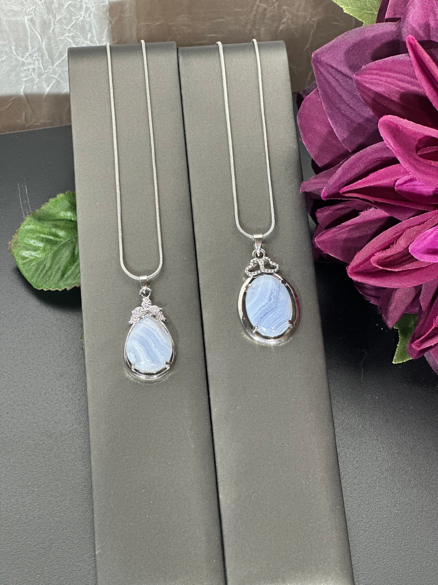 Blue Lace Agate with 18” Sterling Silver chain
