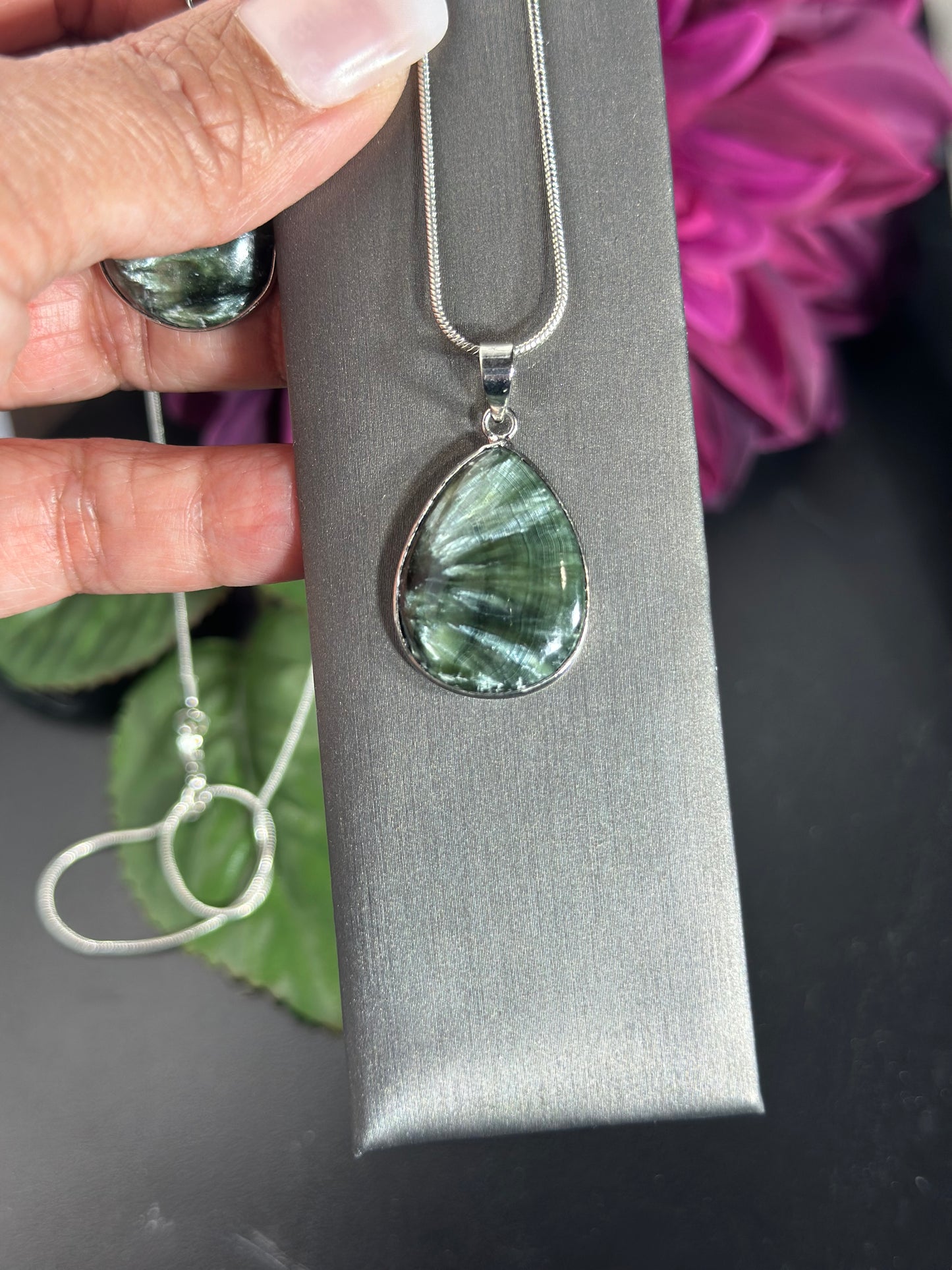 Seraphinite Pendant with 18” Sterling Silver Chain