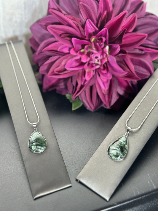 Seraphinite Pendant with 18” Sterling Silver Chain