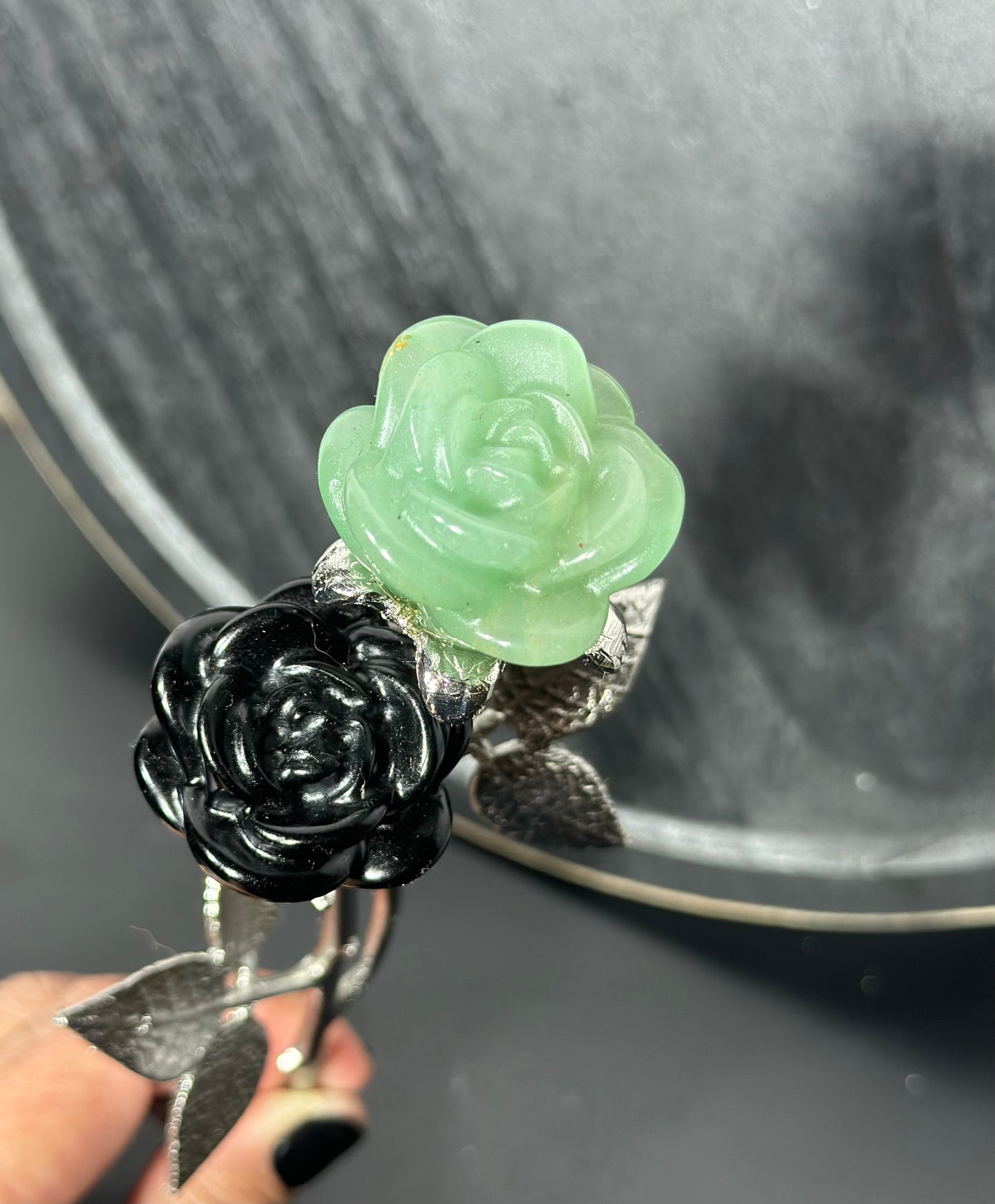 Green Aventurine and Black Obsidian Rose
