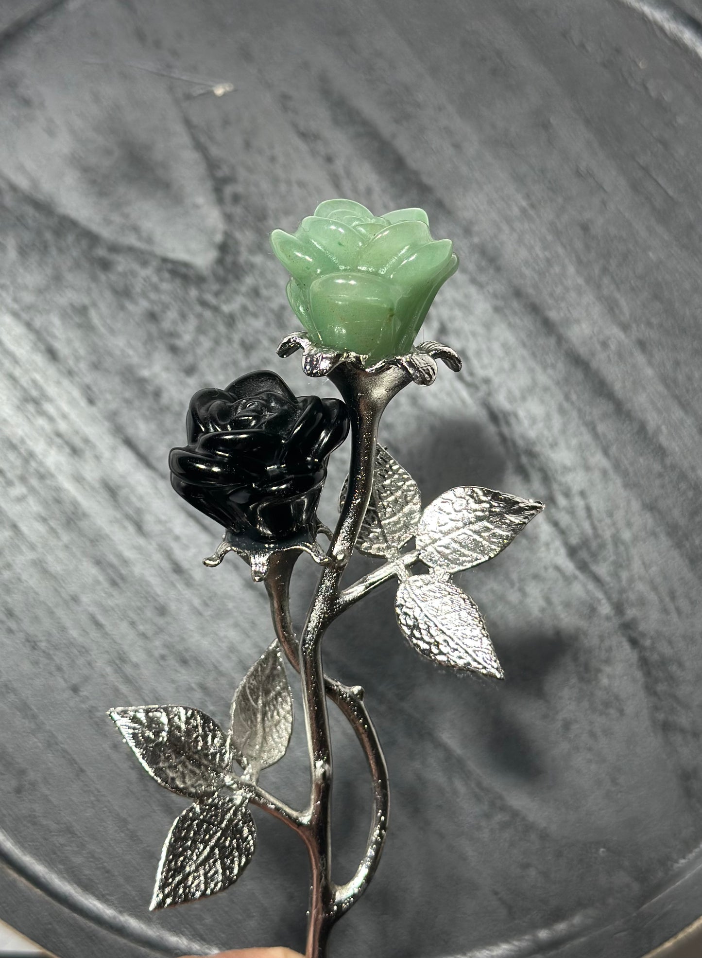Green Aventurine and Black Obsidian Rose