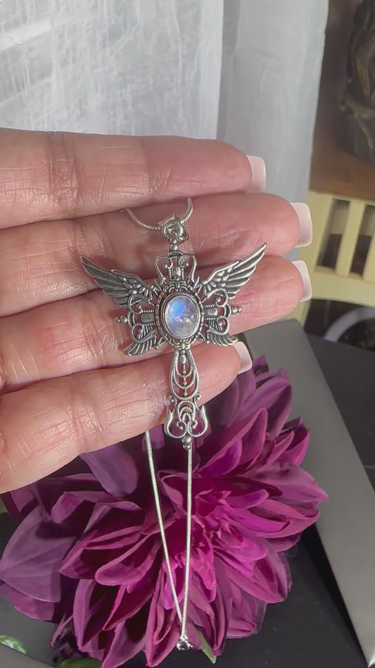 Moonstone Cross with 18” Sterling Silver Chain