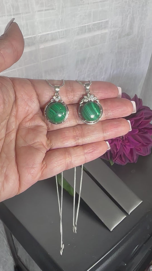 Malachite Necklace with 18” Sterling Silver chain