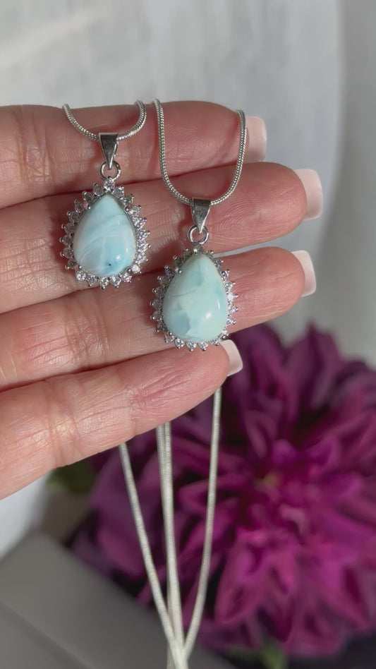 Larimar Necklace with 18” Sterling Silver chain